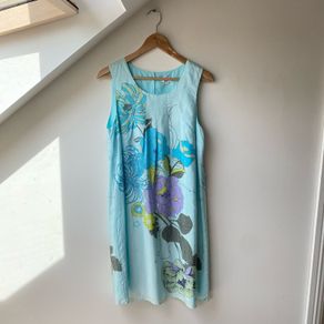 Peppercorn 100% Silk Turquoise Floral Shift Dress Medium
