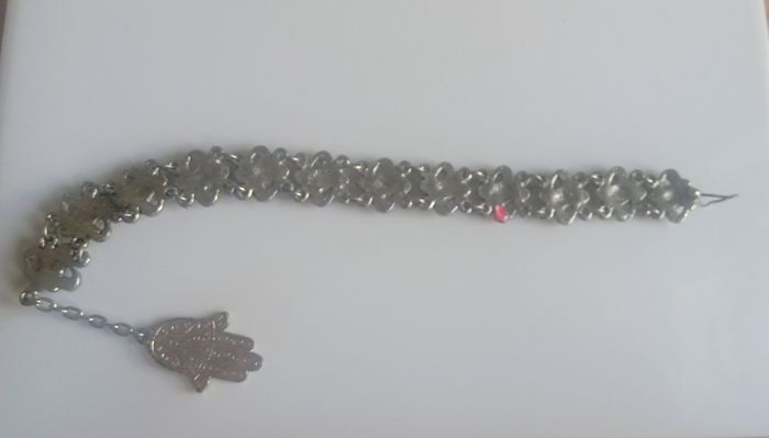 Vintage 1960s Souvenir du Maroc Hamsa Hand link bracelet red enamel