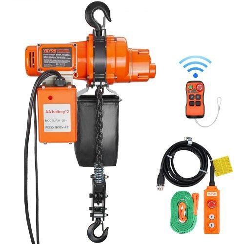 Electric Chain Hoist Single Phase Crane Hoist 997.9 kg Load 609.6 cm Lifting