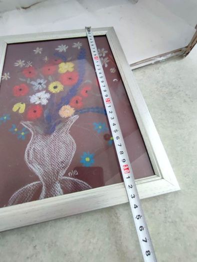 Lovely framed coloured chalk still life flower vase