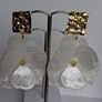 Hammered Square Stud Cream Hibiscus Floral Earrings Image 9