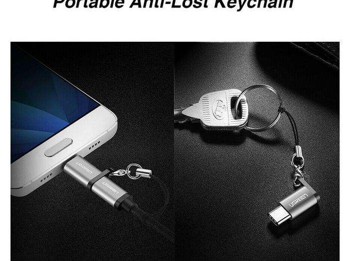 2 X Ugreen Aluminum Alloy OTG Micro USB (Female) to USB-C (Male) QC 3.0/2.0 Charger & Sync Convertor Adapter with Key Chain (Brand New/Warranty)