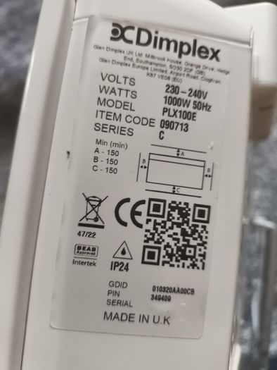 Dimplex PLX100E 1000W Slimline Electric Panel Heater