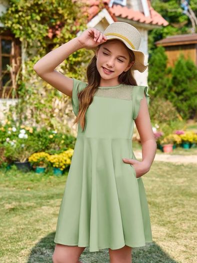 Brand New Girls' Ruffled Princess Party Dress A-Line Mesh - Light Green 160.