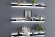 Metal Wall Mounted Floating Shelves with Led Lights, Hanging Display Rack for Livingroom Kitchen Bathroom, Built-in Illuminated Led Light Display Shelf,Black,80CM