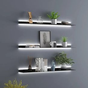Metal Wall Mounted Floating Shelves with Led Lights, Hanging Display Rack for Livingroom Kitchen Bathroom, Built-in Illuminated Led Light Display Shelf,Black,80CM