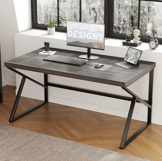 Modern Industrial Home Office Desk, PC Desk for Student Work Writing Study Gaming, Metal Wood Computer Table in Bedroom Workstation, Study PC Work Gaming Desks, Dark Oak 140cm
