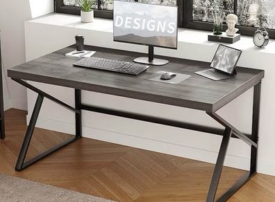 Modern Industrial Home Office Desk, PC Desk for Student Work Writing Study Gaming, Metal Wood Computer Table in Bedroom Workstation, Study PC Work Gaming Desks, Dark Oak 140cm