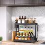 BRAND NEW Seasoning Jars Bottle Shelf Kitchen Organizer Storage Holder 2 Layers Black Image 4