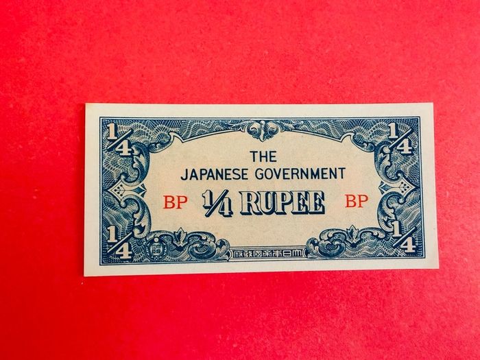 Japanese  Invasion  Money  BURMA  1/4 RUPEE  1942 WORLD WAR 11 ( Uncirculated )