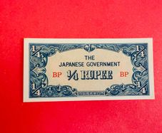 Japanese  Invasion  Money  BURMA  1/4 RUPEE  1942 WORLD WAR 11 ( Uncirculated )