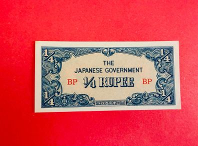 Japanese  Invasion  Money  BURMA  1/4 RUPEE  1942 WORLD WAR 11 ( Uncirculated )