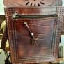 Vintage 1970s 1980s Hand Made Moroccan Leather Crossbody Bag Sunburst Motif Image 5