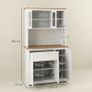 Country-style kitchen cabinet, 1 display cabinet, 1 open shelf, 1 drawer, 2 cupboards, Natural + White Image 2