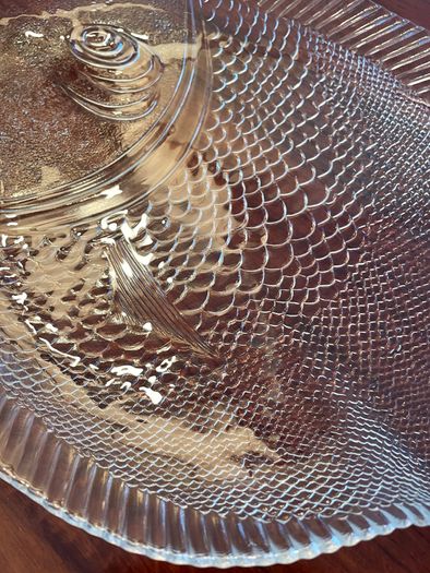 Large Vintage Fish Glass Serving Platter Plate Tray, Pasabahce