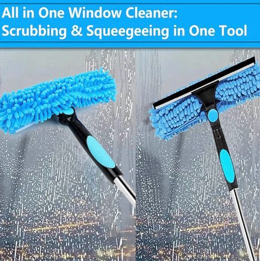 Long Reach Window Cleaning Equipment, 3 in 1 Telescopic Window Cleaner, 270 Rotating Squeegee Window Cleaning Kit with 8 Extendable Pole for Indoor/Outdoor High Window, Blue