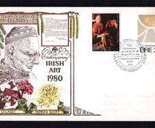 1980 Ireland Anniversaries: Birth Centenary of Sean O'Casey. Irish Art (Gold Painting No 57) Patrick Scott Commemorative Stamps Illustrated Hibernian First Day Cover (FDC)