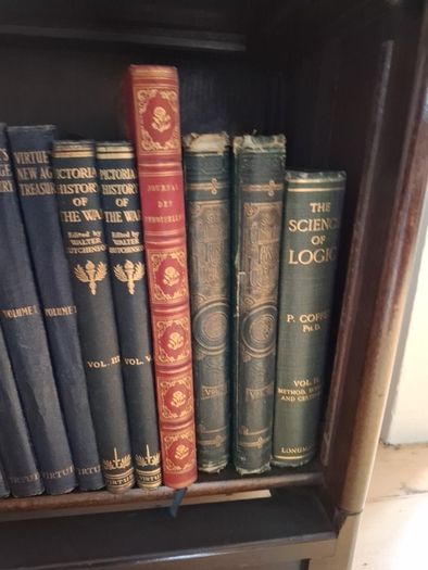 large collection vintage antiquarian books. 4 complete shelves.