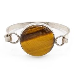 Tigers Eye Sterling Silver Bangle, London 1973