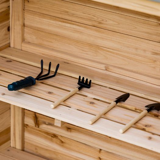 Garden Cabinet with 2 Compartments, Metal Work Surface with Edging, Natural Wood, 83 x 40 x 92 cm