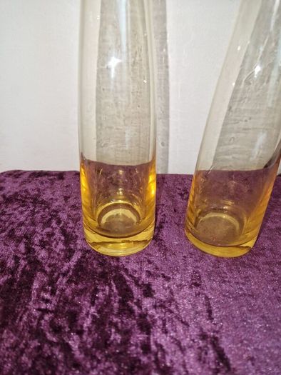 Pair of hand blown amber glass vases