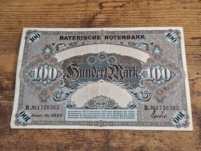 German Empire, Bavaria, 100 Mark Note 1 January 1900, great condition - free standard postage
