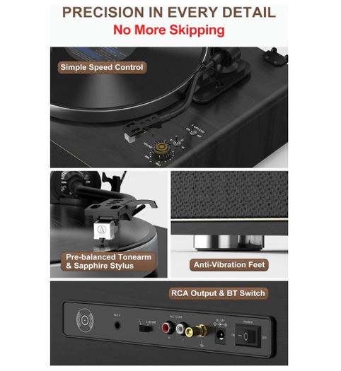 Retrolife Turntable with Integrated Speakers Belt Drive 33/45 RPM Vinyl Record Player