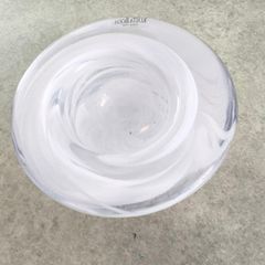 A Small Kosta Boda Art Glass Bowl with White Swirl Detail
