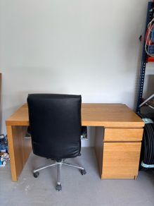 Solid Home Office Desk & Leather Chair