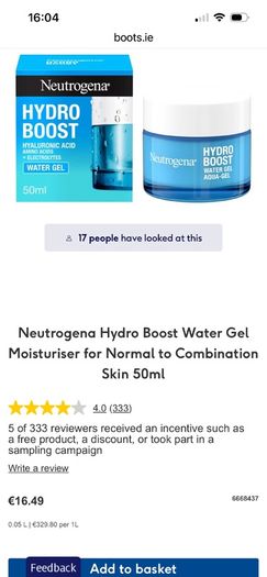 Neutrogena Hydro Boost Water Gel with Hyaluronic Acid, Amino Acids & Electrolytes