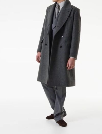 Men's Gray Double-Breasted Herringbone Coat