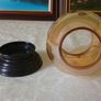 Vintage Etched Amber Glass Hurricane Lamp With Black Base Stand Image 9