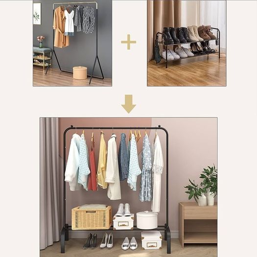 Clothing Garment Rack, 110 CM Metal Clothes Rail with Bottom Rack for Coats, Skirts, Shirts, Sweaters