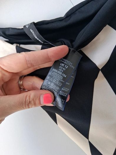 Brand New French Connection Black/White Checkerboard Tie Side Bikini Bottoms in Size UK14.