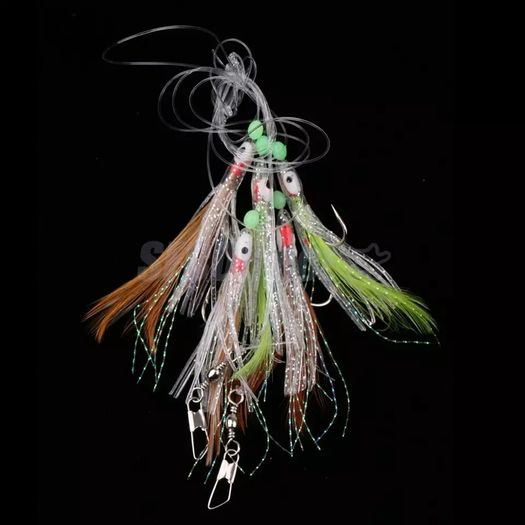 Shining Fish Skin Bait Sabiki Rigs with 5 Hooks Sea Fishing Multicolor Flasher Bait Rigs with Barrel Swivel Herring