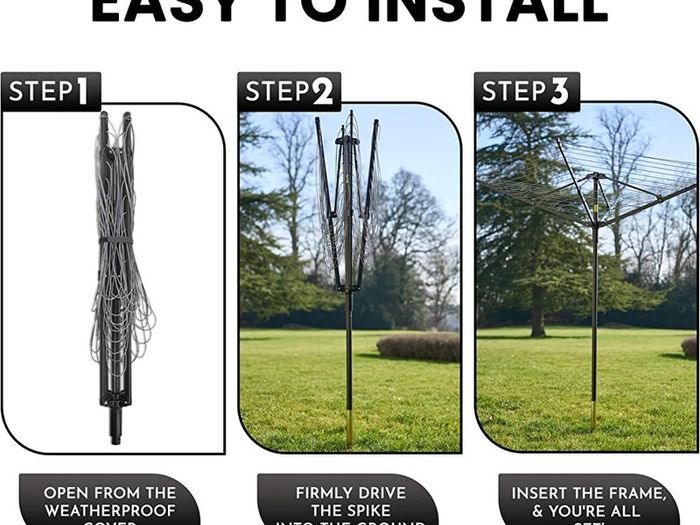 Rotary Washing Line | 45m Rotating Outdoor Washing Line | Heavy Duty Clothes Airer Outdoor | Garden Rotary Line | 4 Arm Rotary Washing Line | Washing Line Rotary with Ground Spike & Cover (FREE SHIPPING)