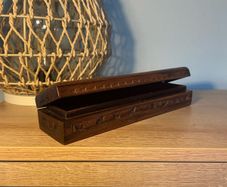 Vintage Asian Hand Carved Wooden Pencil Case