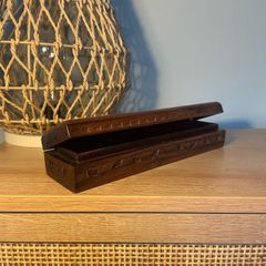Vintage Asian Hand Carved Wooden Pencil Case