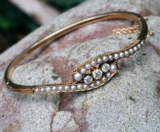 Antique Diamond & Pearl Bangle Bracelet - 1900