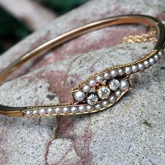 Antique Diamond & Pearl Bangle Bracelet - 1900