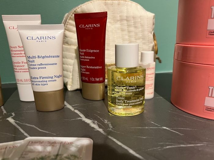 Bundle of Clarins Products with bag + 2 Soap and Glory Body Butter Tubs - Brand New