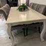 8 seater dining table and 6 grey velvet button detailing chairs Image 2
