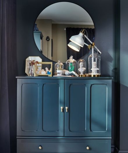 80cm black rimmed round mirror
