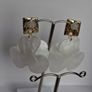 Hammered Square Stud Cream Hibiscus Floral Earrings Image 8