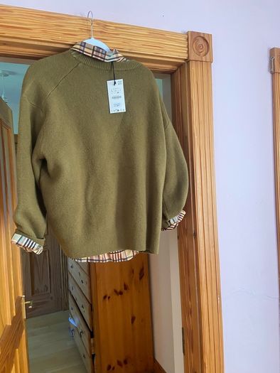 Zara Olive Green Oversized  V Neck Jumper  Size Large