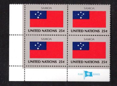 1988 United Nations New York Samoa National Flag (part of flag series) Block of 4 Mint Never Hinged (MNH)