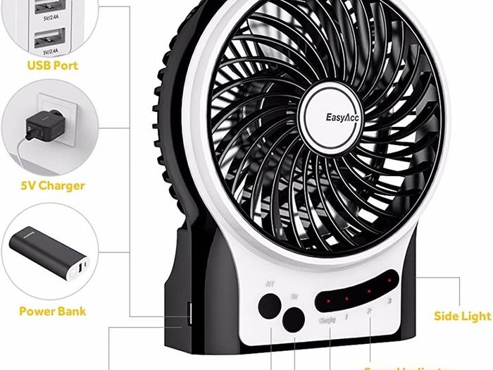 Battery Fan, Rechargeable Desk Fan Portable Handheld Personal Mini USB fan Battery, 3 Speeds Internal and Side Light,Cooling for Traveling,Fishing,Camping (FREE POSTAGE)