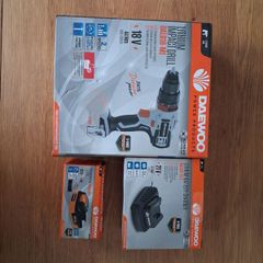 Daewoo impact drill, 2.0ah battery and charger.  3 kits available