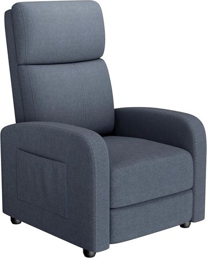 Recliner Armchair for Adults, Hand Push Fabric Recliner Armchair with Adjustable Leg Rest, High-Density Padding & Side Pocket - PU Leather Sofa Lounge Home Living Room