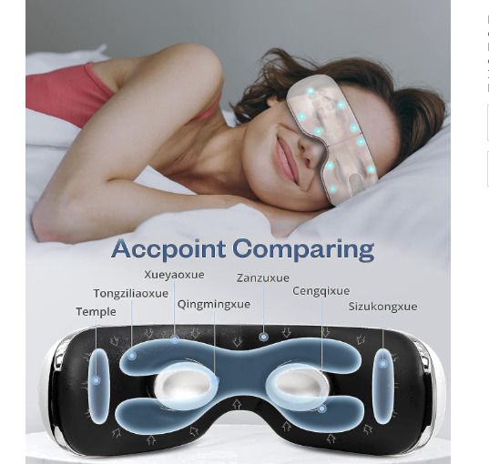 Eye Massager with Cooling Heat, Rechargeable Eye Massager with Smart Vibration Compress, Relieves Tension Improves Sleep